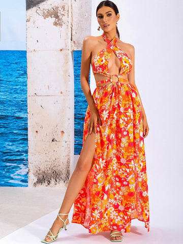 Cliodhna Halter Cut Out Gown Dress - SunsetFashionLA